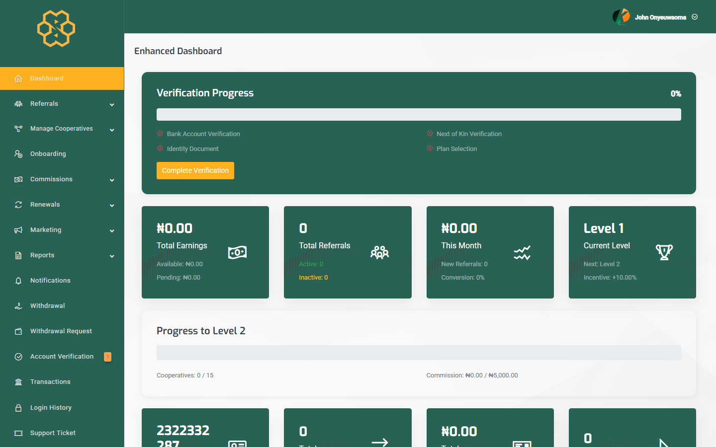 Affiliate enhanced dashboard