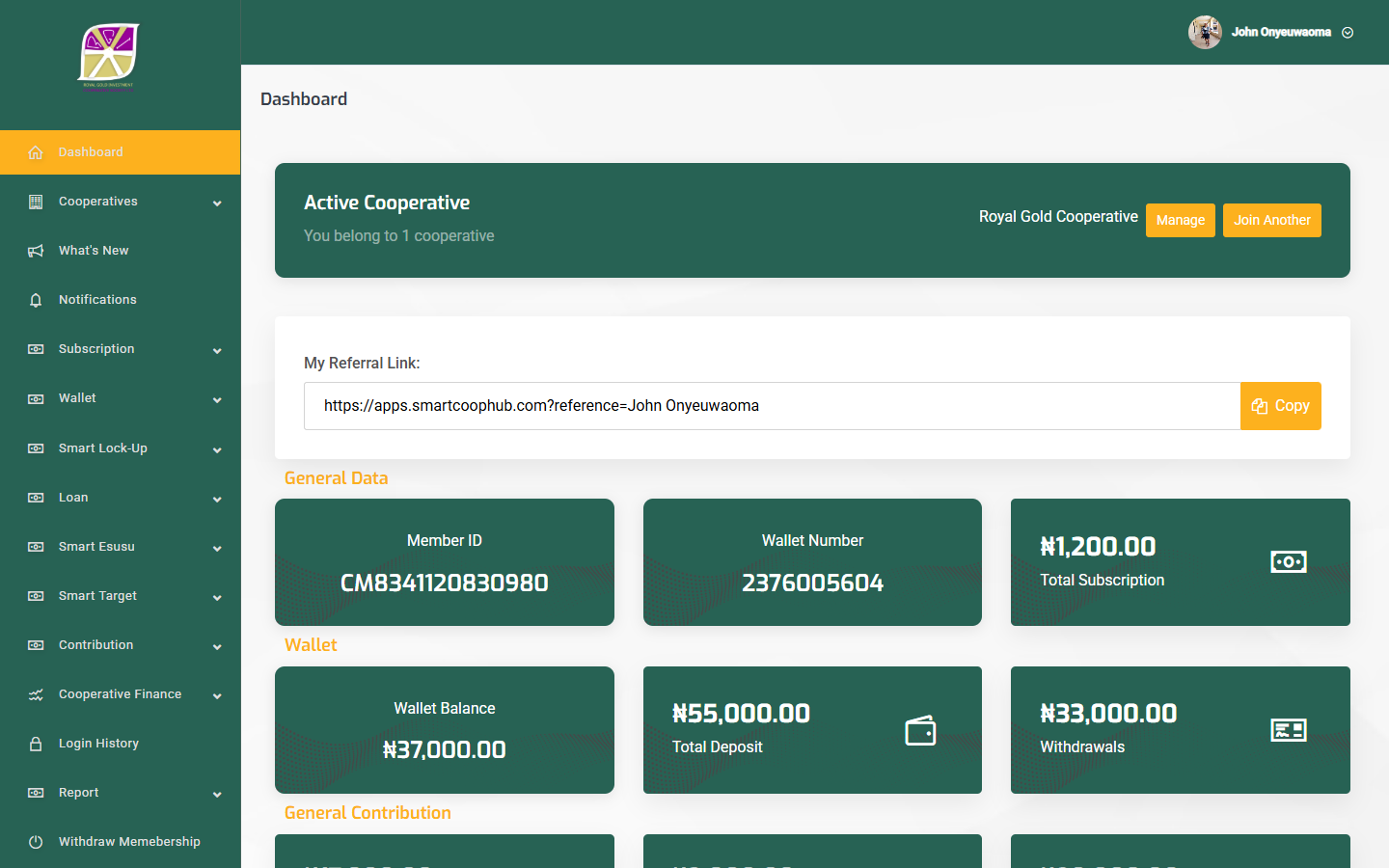 SmartCoopHub member dashboard